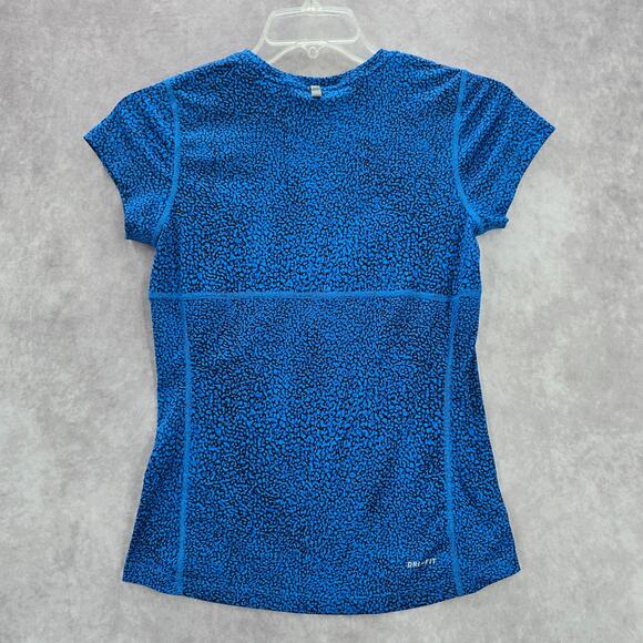 Nike Di Fit Blue Black Print Short Sleeve Active Running Tshirt XS Extra Small - Picture 2 of 7
